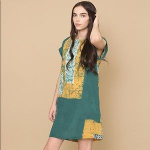 Osei Duro Silk Deni Raglan Dress in Green Rubics